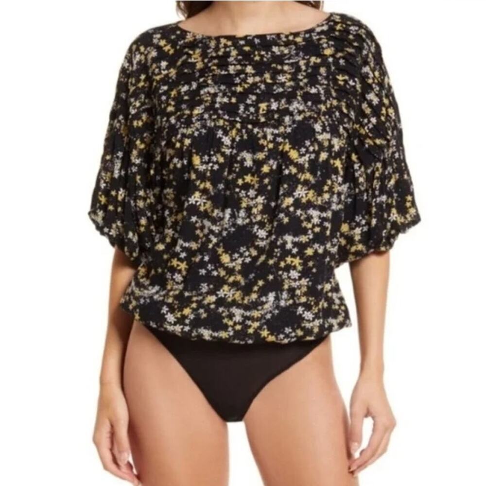 Intimately free people dessa floral bodysuit short puff sleeve womens small